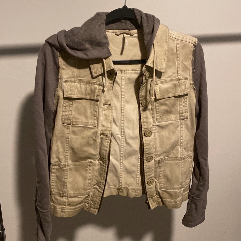 Free People Green and Grey Cargo Hoodie. Size XS